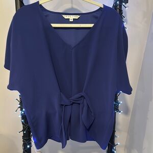 Trina Turk Blue Flutter Sleeve Blouse with Tie Front
